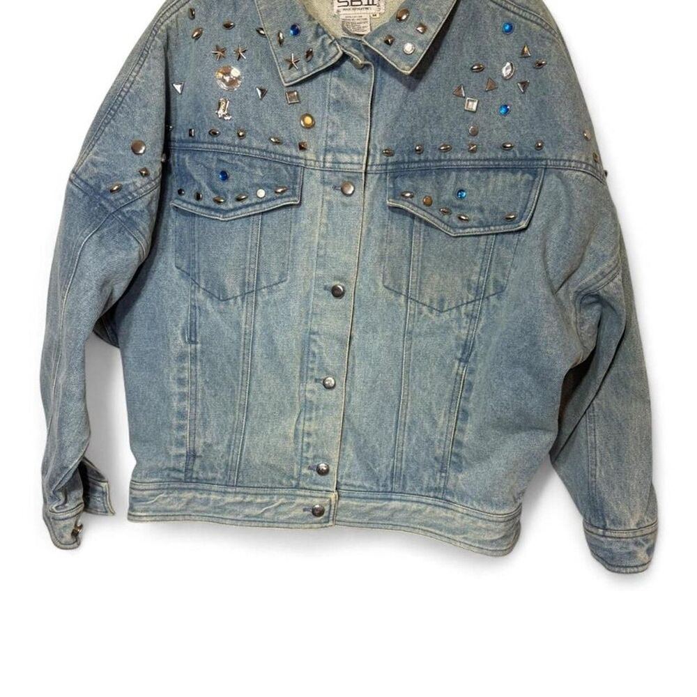 SB2 Women's Blue Jean Jacket Bedazzled Size Medium